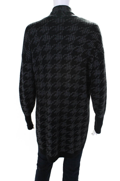 Elliott Lauren Womens Open Front Houndstooth Cardigan Sweater Black Gray Medium