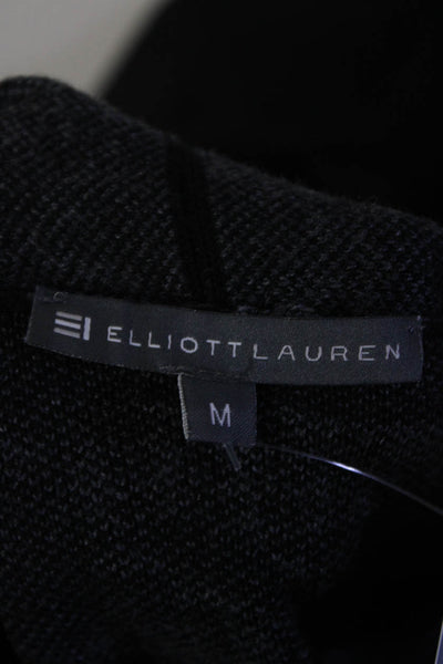 Elliott Lauren Womens Open Front Houndstooth Cardigan Sweater Black Gray Medium