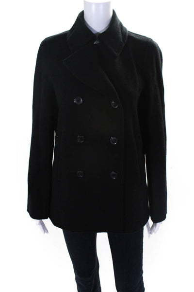 Vince Womens Double Breasted Pea Coat Black Wool Blend Size Extra Small