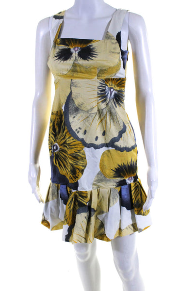 Leifsdottir Women's Sleeveless Ruffle Hem Floral Mini Dress Yellow Size 0