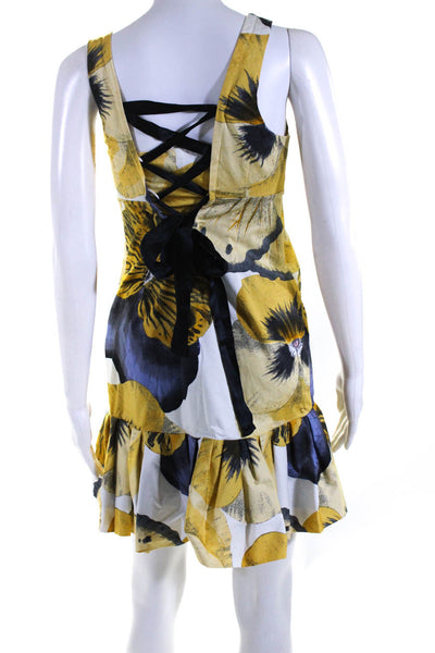 Leifsdottir Women's Sleeveless Ruffle Hem Floral Mini Dress Yellow Size 0