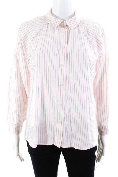 The Great Womens Button Front 3/4 Sleeve Vertical Stripe Shirt White Red Size 0