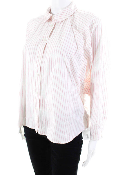 The Great Womens Button Front 3/4 Sleeve Vertical Stripe Shirt White Red Size 0