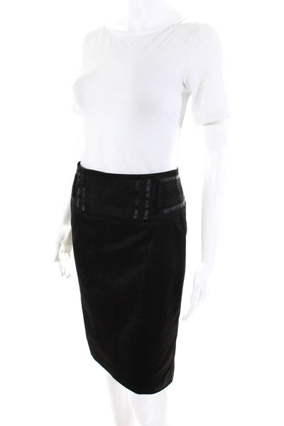 Cassidi Boutique Womens Satin Trim Sateen Knee Length Pencil Skirt Black IT 36