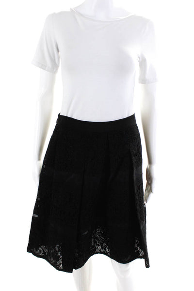 Rebecca Taylor Womens Lace Organza Pleated Knee Length Circle Skirt Black Size 6