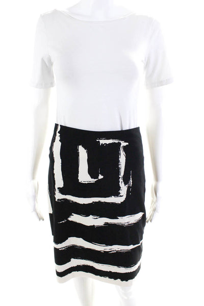 Nicole Miller Womens Printed Stripe Knee Length Pencil Skirt Black Ivory Size 6