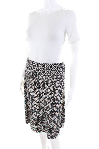 BCBG Max Azria Womens Interlocking Print Midi Skirt Black White Size Large