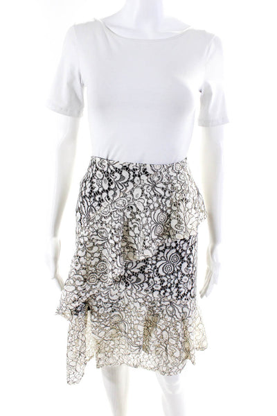 Nanette Lepore Womens Floral Lace Ruffle Pencil Skirt Black White Size 6