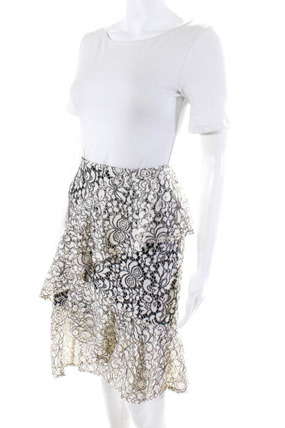 Nanette Lepore Womens Floral Lace Ruffle Pencil Skirt Black White Size 6