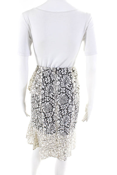 Nanette Lepore Womens Floral Lace Ruffle Pencil Skirt Black White Size 6