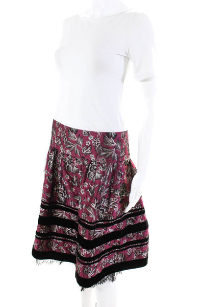 Nanette Lepore Womens Velvet Trim Floral Jacquard Circle Skirt Magenta Size 6