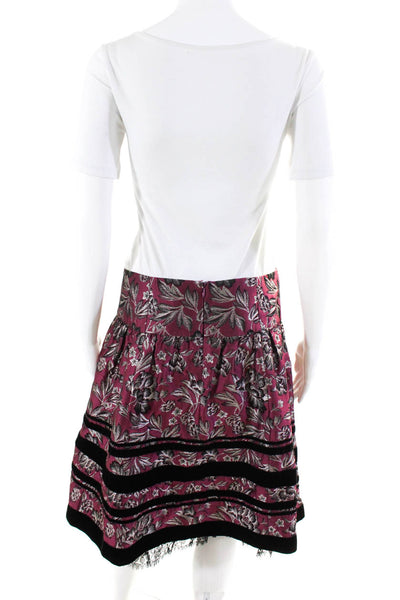 Nanette Lepore Womens Velvet Trim Floral Jacquard Circle Skirt Magenta Size 6