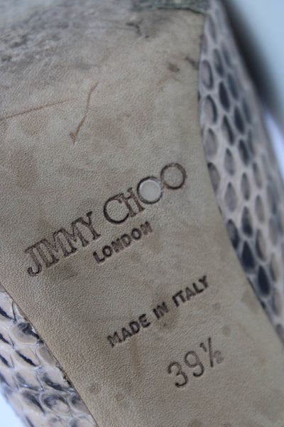 Jimmy Choo Women's Open Toe Ankle Buckle Stiletto Heels Snake Skin Pink Size 9.5