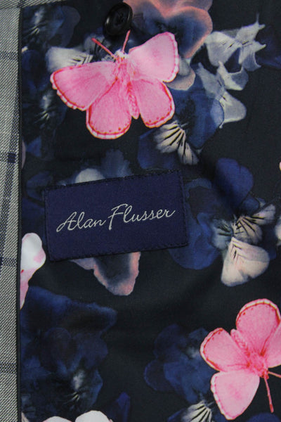 Alan Flusser Mens Window Pane Print Buttoned Collared Blazer Gray Size EUR40