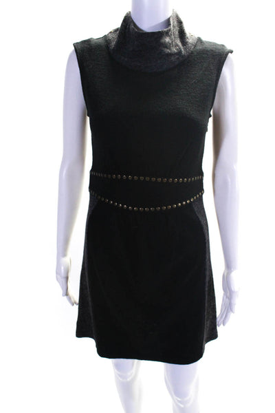 Theme Women's Sleeveless Mock Neck Embellished Sheath Dress Black Gray Size S