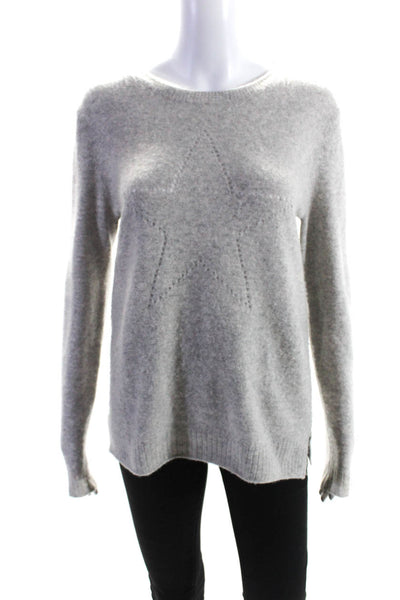 27 Miles Womens Cashmere Stars Knit Crew Neck Sweater Gray Size Small