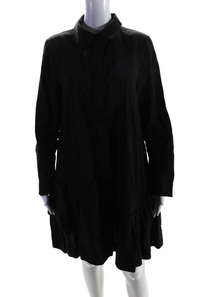COS Womens Buttoned Ruffled Hem Collared Long Sleeve A-Line Dress Black Size 12