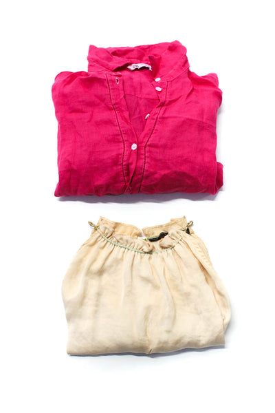 Zara Womens Buttoned Collar Long Sleeve Sleeveless Blouse Tops Pink Size L Lot 2