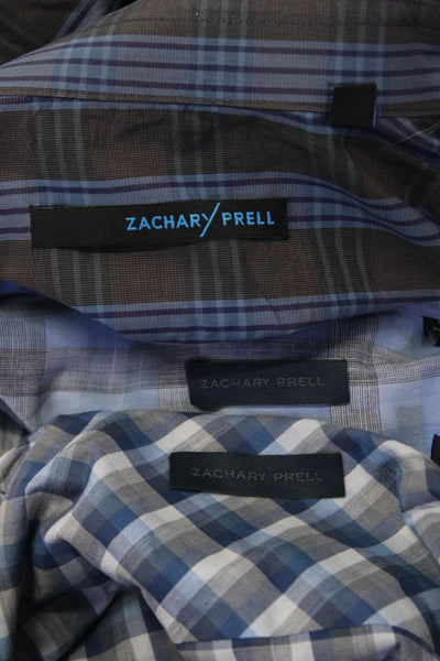 Zachary Prell Mens Plaid Button Down Shirts Blue Gray Cotton Size Large Lot 3