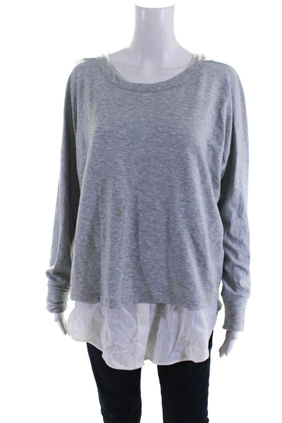 Vince Womens Gray White Twofer Crew Neck Long Sleeve Sweater Top Size M