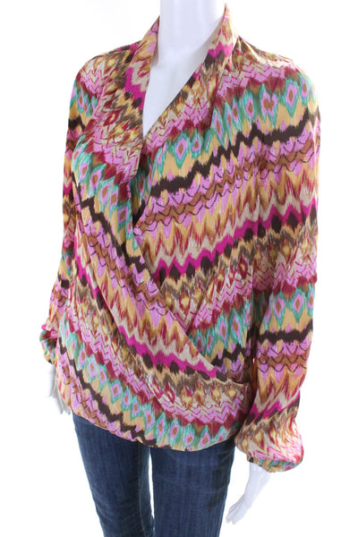 Haute Hippie Women's Silk Drape V-neck Abstract Print Blouse Multicolor Size M