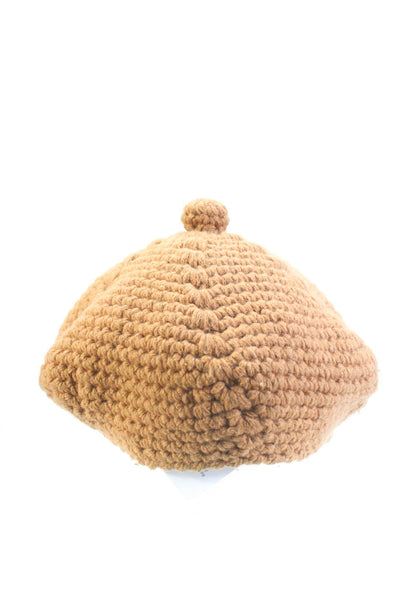 Munthe Plus Simonsen Women's Crochet Leather Trim Beret Hat Brown Size O/S