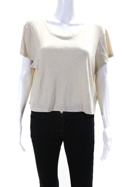 Generation Love Womens Short Sleeve Scoop Neck Metallic Knit Shirt Brown Size XL