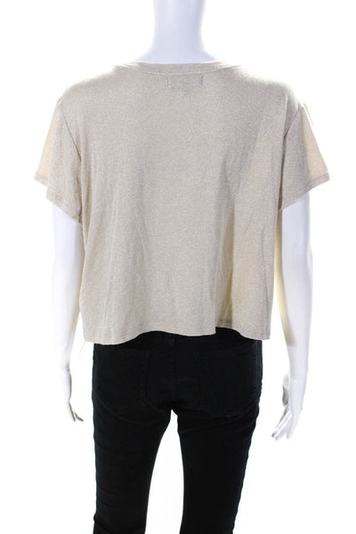 Generation Love Womens Short Sleeve Scoop Neck Metallic Knit Shirt Brown Size XL