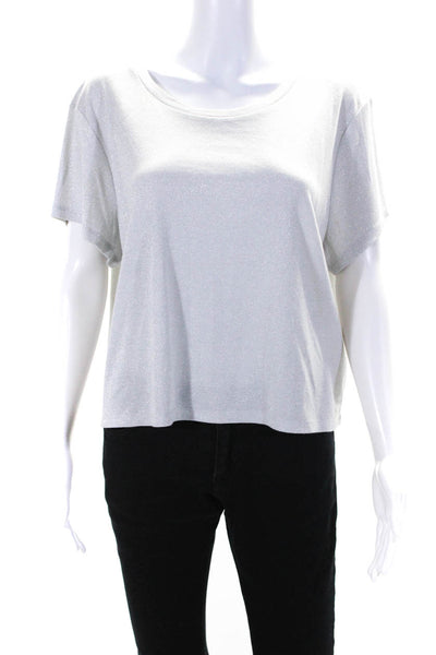 Generation Love Womens Short Sleeve Scoop Neck Metallic Knit Shirt Gray Size XL