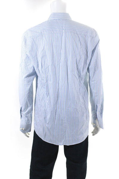 Eton Mens Cotton Striped Collared Button Up Dress Shirt Blue White Size 41 16