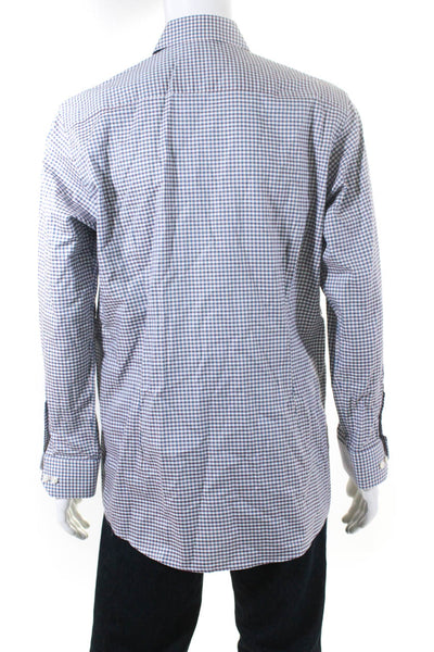 Eton Mens Cotton Plaid Collared Button Up Dress Shirt Purple Blue Size 42 L