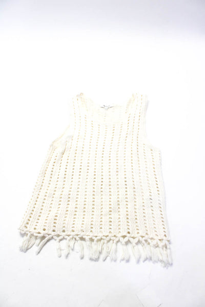 Madewell En Creme Womens Cotton Knitted Fringe Blouse Tops Cream Size XS S Lot 2