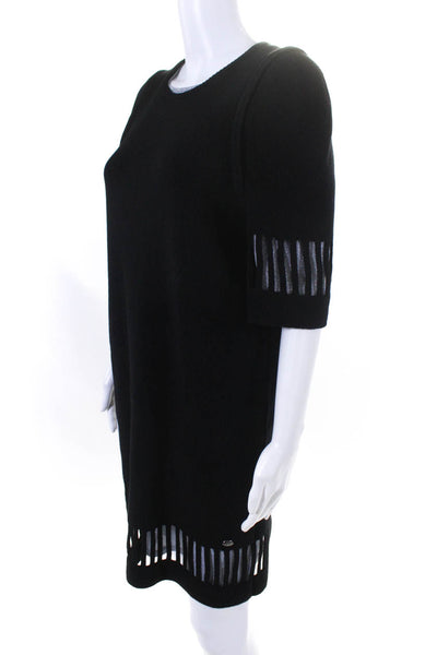 Chanel Womens 2017 Black Wool Angora Geometric Silver Lined Sweater Dress 40