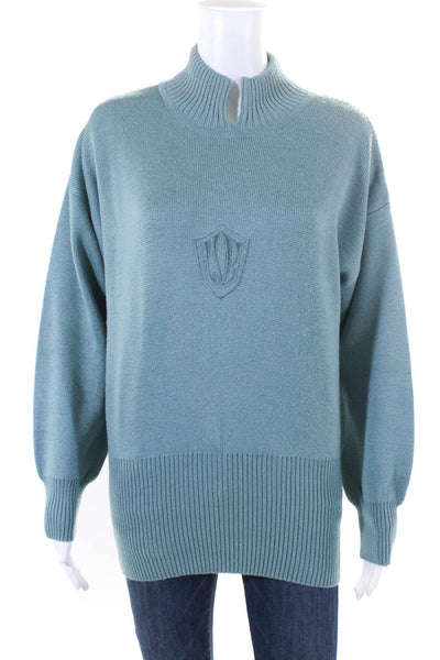 Bogner Womens Embroidered High Neck Long Sleeve Pullover Sweater Blue Size S