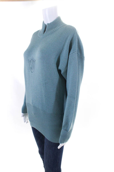 Bogner Womens Embroidered High Neck Long Sleeve Pullover Sweater Blue Size S