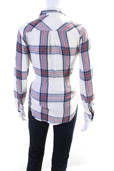 Rails Womens Plaid Print Buttoned-Up Collared Long Sleeve Top Cream Size XS