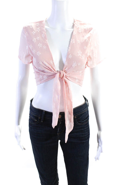 Superdown Womens Embroidered Graphic Star Wrapped Tied Crop Blouse Pink Size XS