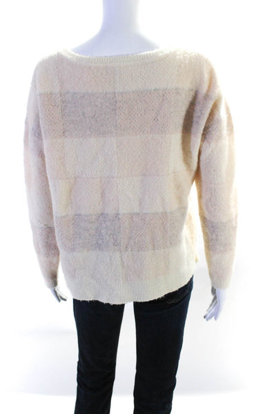 Joie Womens Colorblock Print Textured Long Sleeve Pullover Sweater Pink Size S