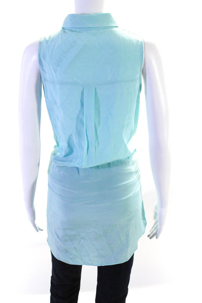 Amanda Uprichard Womens Collared Buttoned Sleeveless Tank Top Blouse Blue Size M