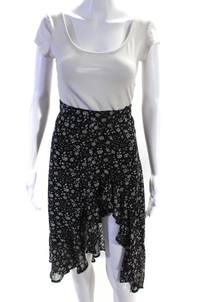 Seek The Label Womes Floral Print Slitted Ruffle A-Line Midi Skirt Black Size XS