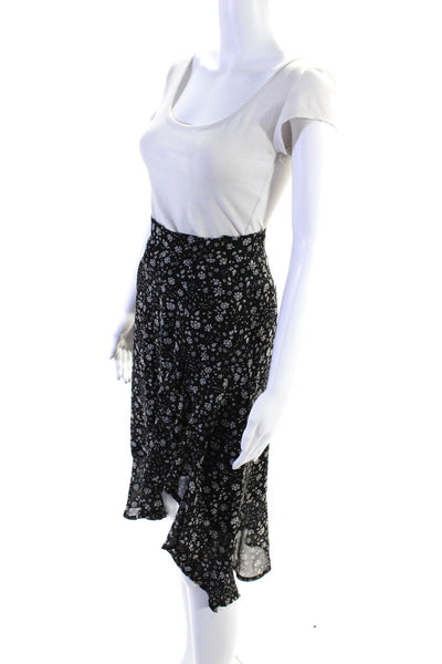 Seek The Label Womes Floral Print Slitted Ruffle A-Line Midi Skirt Black Size XS