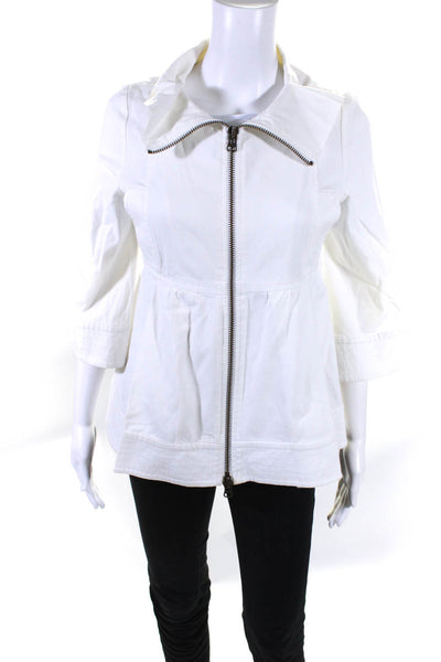 Valentino Womens Front Zip 3/4 Sleeve Collared Jacket White Cotton Size 4