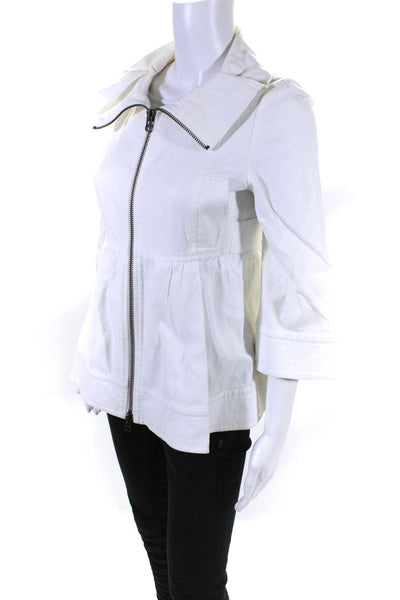 Valentino Womens Front Zip 3/4 Sleeve Collared Jacket White Cotton Size 4