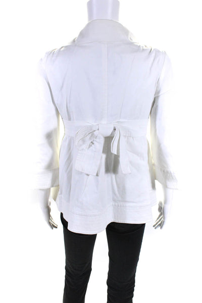 Valentino Womens Front Zip 3/4 Sleeve Collared Jacket White Cotton Size 4