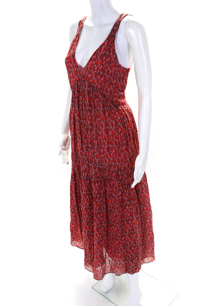 Joie Womens Cotton Abstract Print V-Neck Mid-Calf Sundress Red Pink Size XS