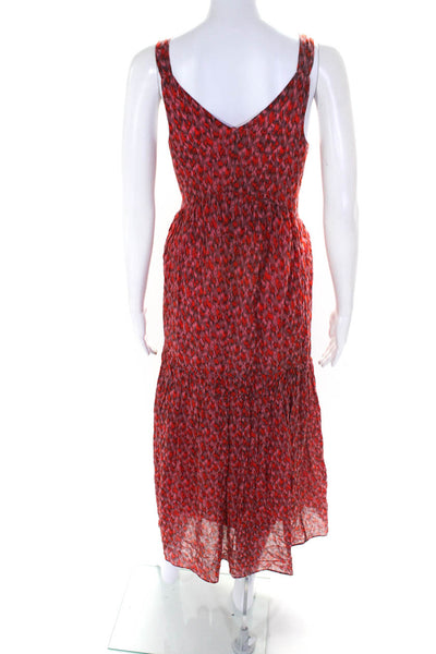 Joie Womens Cotton Abstract Print V-Neck Mid-Calf Sundress Red Pink Size XS