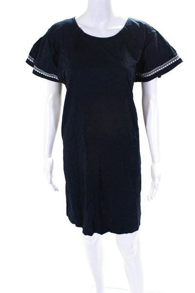 Petite Plume Women's Cotton Short Sleeve Shift Dress Blue Size M