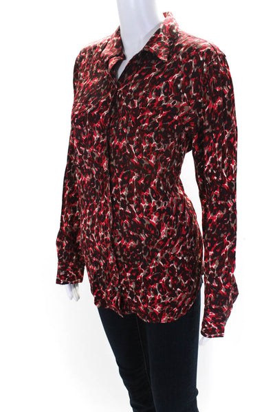 Equipment Femme Women's Leopard Print Collared Button Down Blouse Red Size L