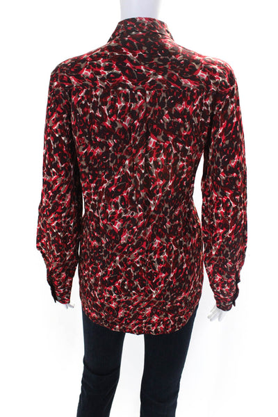 Equipment Femme Women's Leopard Print Collared Button Down Blouse Red Size L