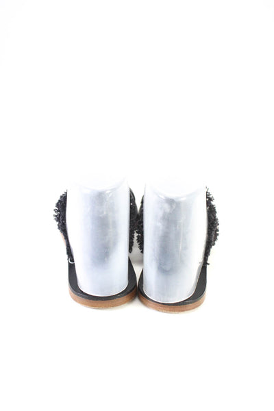 Barneys New York Womens Toe Loop Cross Fringe Flat Slide Sandals Black Size 36